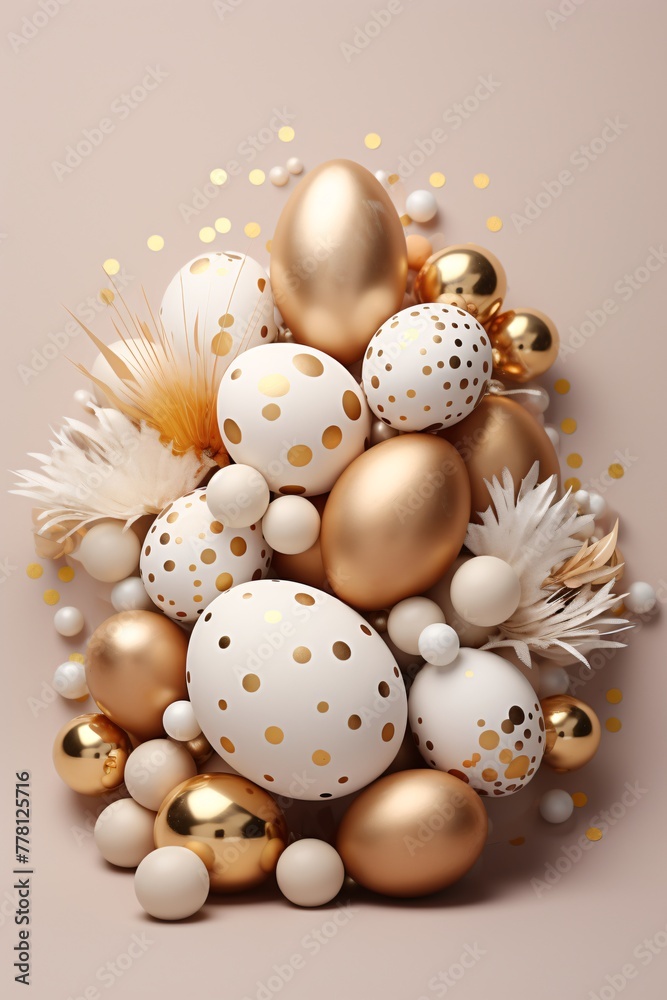 a group of gold and white eggs