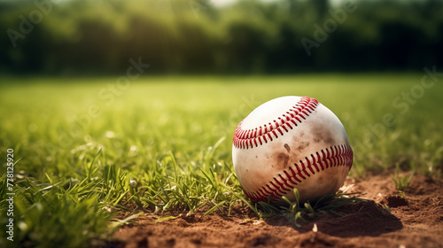 Baseball ball in the grass competition of sports games photo