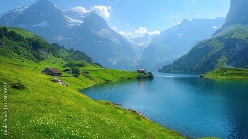 An amazing scenery of the lake and mountains