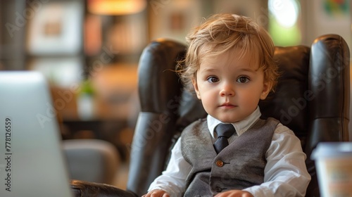 Small Child Using Laptop in Chair
