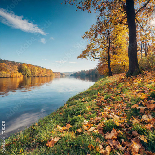 autumnal landscape, river Vltava, Czech republic, Europe