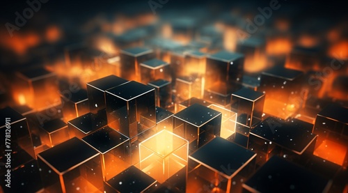 a group of black cubes with yellow lights