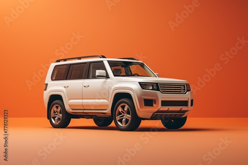 a white suv parked on a yellow background