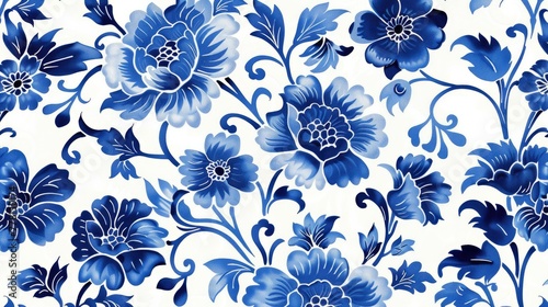 Patterns of Chinese flowers and blue and white porcelain pattern