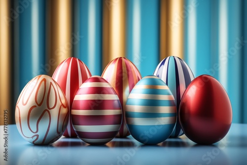 a group of eggs with different colors