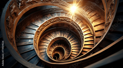 The architectural intricacies of a spiral staircase, creating a mesmerizing, optical illusion.