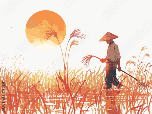 sowing rice under the golden sun