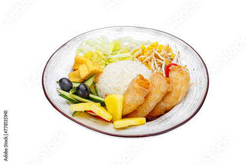 Japanese Cuisine - Shrimp Tempura with Rice and Vegetables