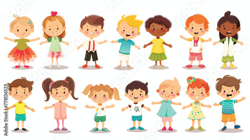 Cartoon Happy little kids collection set Flat vector