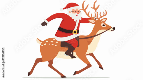 Cartoon happy santa claus riding a deer Flat vector isolated