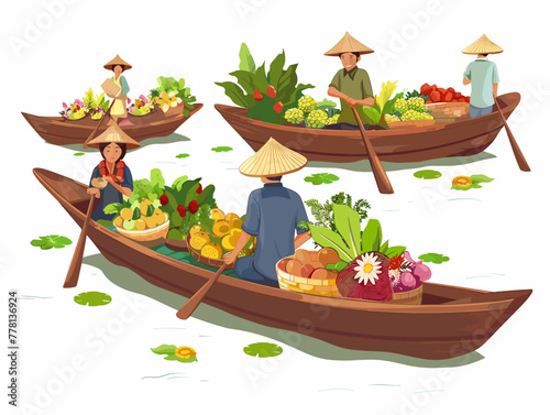 asian marketplace boat scene