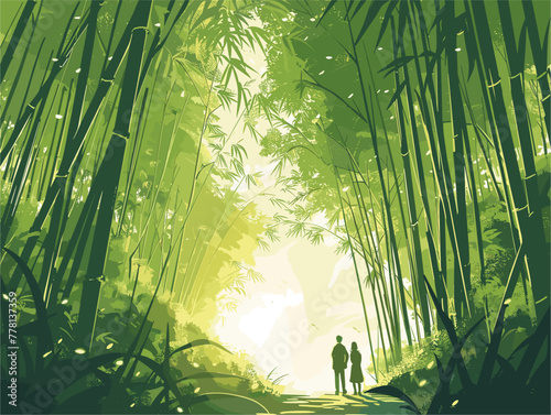 hikers in bamboo forest