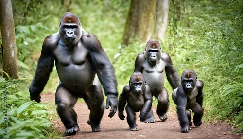 A-Family-Of-Gorillas-Enjoying-A-Leisurely-Stroll-T-