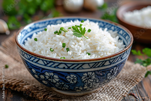Closeup of organic jasmine rice in bowl