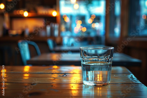 Drinking water in glass on wood table