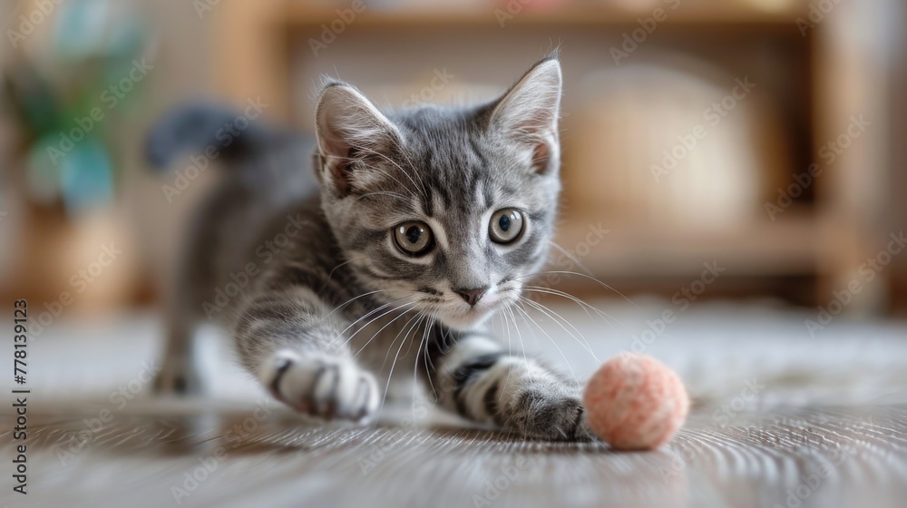 Cat Playing With Orange Ball on Floor