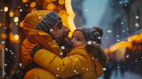 Man and Woman Hugging in Snow