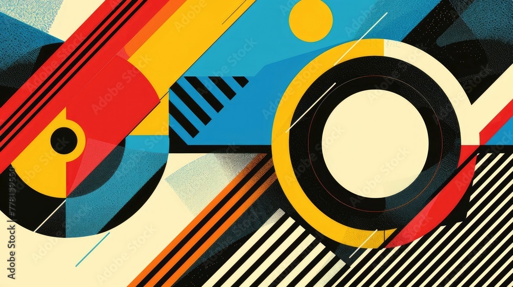Obraz premium Vibrant and Dynamic Geometric Graphic Design with Spinning Circles and Intersecting Triangles