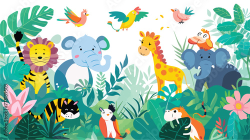 Jungle wildlife animals cartoon for book cover ebook