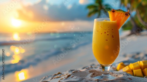 Glass of Orange Juice on Beach