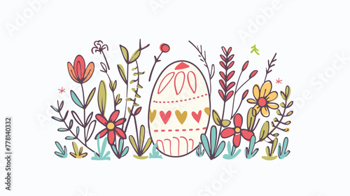 Line egg easter with flowers plant decoration Flat vector