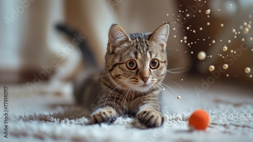 Playful Cat Engaged With Ball