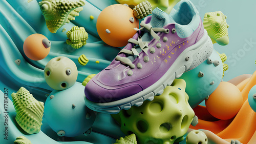 Climbing shoes and various objects like 3d modeling concept Generative AI