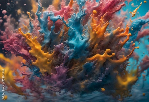 Explosion of Colorful Paint Splashes Captured Mid Air, a Dynamic Abstract Artwork, Generative AI