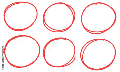 Drawn pen line oval set. Hand drawn marker stroke style doodle oval frame. Scribble round frame for text highlight. Vector illustration set.