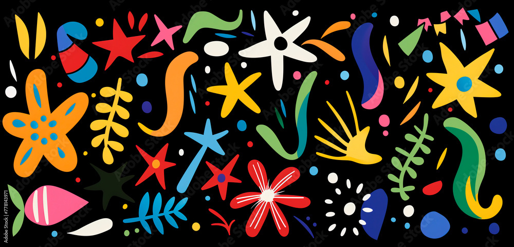 Colorful retro flowers pattern, funky abstract shapes, 90s 00s style, groovy background. Colorful retro flowers pattern, funky abstract shapes, 90s 00s style, groovy background.