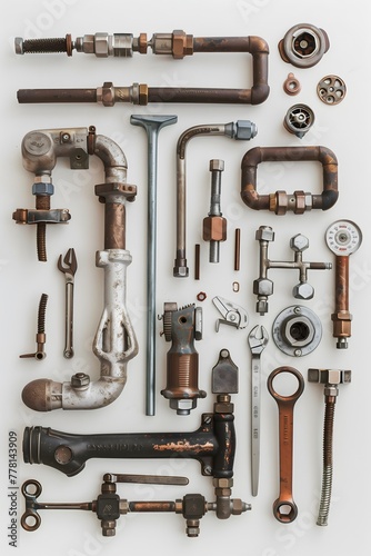 plumbing tools and equipment on white background. Generative Ai