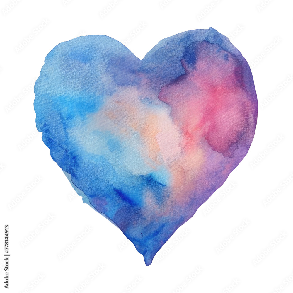 A heart painted in watercolors on a transparent background