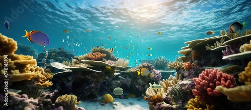 The beauty of tropical scene with sea life on coral reefs