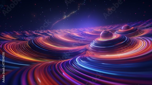 A 3d render of a colorful hyper space landscape