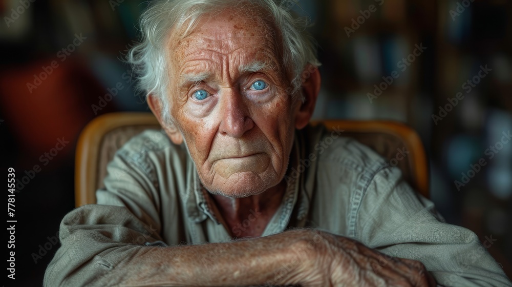 a close up of a person sitting in a chair with a book shelf behind them and a book case in the background. a close up of a person sitting in a chair with a book shelf behind them and a book case in the background.