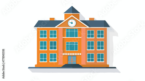 School building icon. Flat style with long shadow. Vector