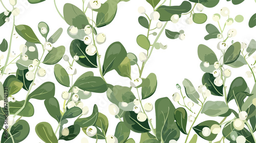 Seamless pattern with vertical mistletoe twigs. Vector