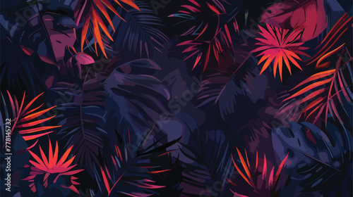 Seamless Miami night tropical pattern black foliage o