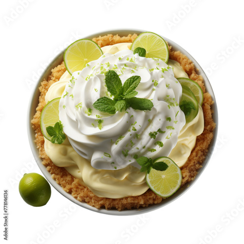 delicious key lime pie with lemon isolated on white background