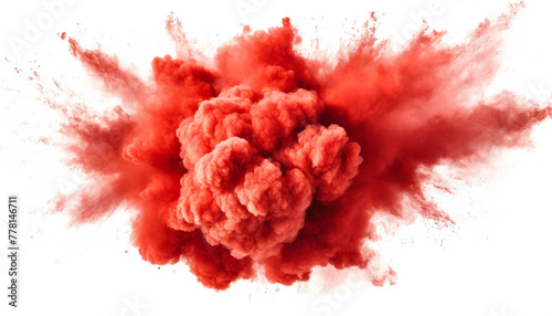 Rote Rauchwolke Explosion isoliert auf weißen Hintergrund, Freisteller 