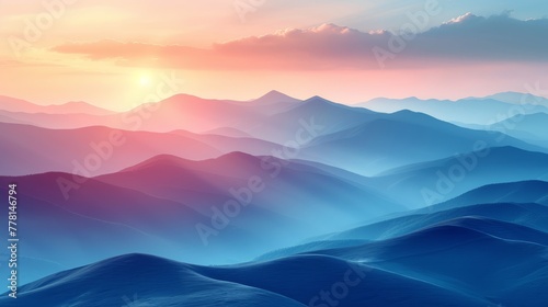 a view of a mountain range with the sun setting in the distance and clouds in the sky over the top of the mountains.