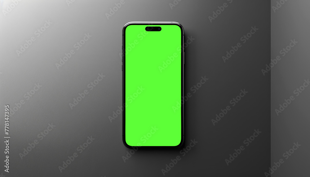 Modern smartphone with vivid green screen on dark background, ideal for mockup designs, technology presentations. Sleek mobile device with chroma key display, perfect for app interface showcasing, con Modern smartphone with vivid green screen on dark background, ideal for mockup designs, technology presentations. Sleek mobile device with chroma key display, perfect for app interface showcasing, con