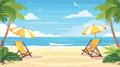 Summer Vacation Loungers On Sea Beach Landscape Beaut