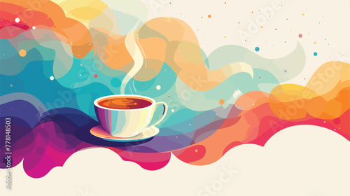 Tea Cup Coffee Icon on Abstract Cloud Background. Vector