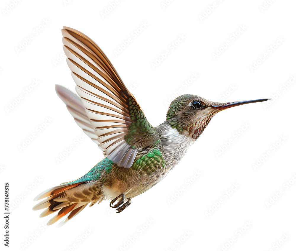 Fototapeta premium hummingbird hovering in the air on isolated background