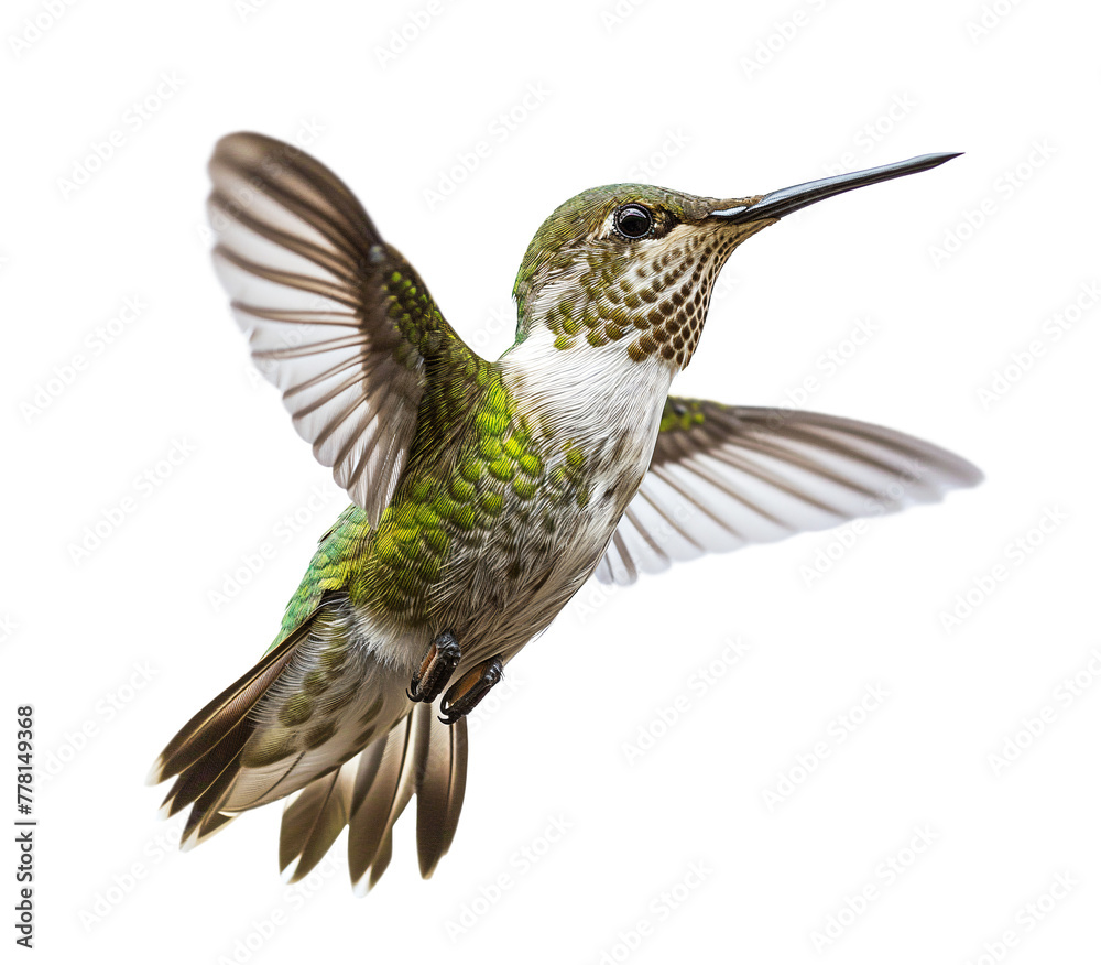 Fototapeta premium flying hummingbird with spread wings on isolated background
