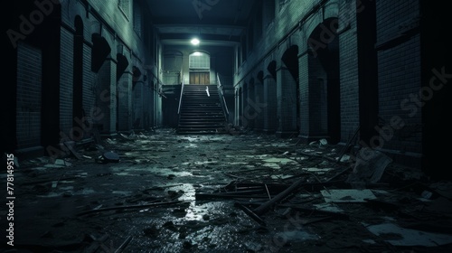 Haunted footsteps echoing through an old, decrepit asylum photo