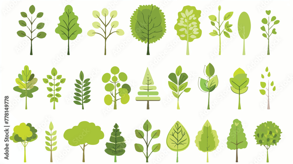 Tree Shape Different Vector Green Eco Nature Plant Br - obrazy, fototapety, plakaty 