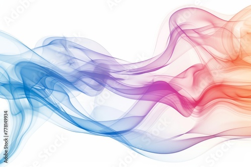Abstract colorful smoke waves, multicolored smoke isolated on white background.