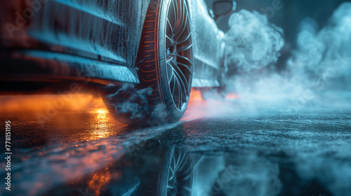 Car tires with copy space, an illustrative concept for auto parts business and car repair shop photo